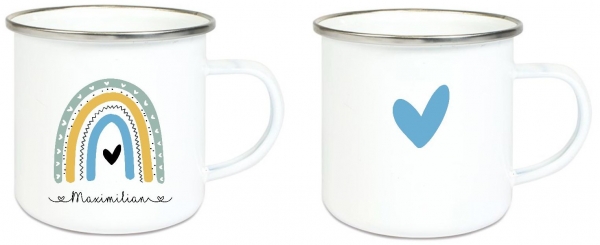 ♥ Tasse Emailletasse Regenbogen, Junge, Einschulung KITA Wunschname, Dankeschön, Geburtstag, Abschied, Jubiläum, Geschenk, Kommunion, Firmung Konfirmation, Becher von Lüttentüddel